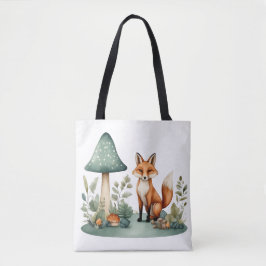 Waterverf Woodland Forest Fox en paddenstoelen Tote Bag