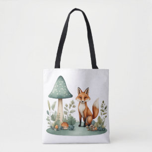 Waterverf Woodland Forest Fox en paddenstoelen Tote Bag