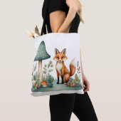 Waterverf Woodland Forest Fox en paddenstoelen Tote Bag (Dichtbij)