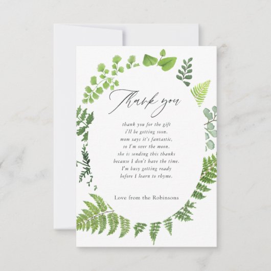 Waterverf Woodland Forest Greenery Baby shower Bedankkaart (Voorkant)