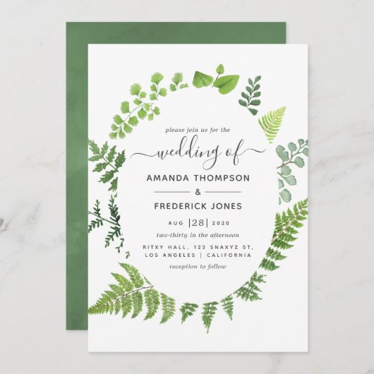 Waterverf Woodland Forest Greenery Wedding Kaart (Voorkant / Achterkant)