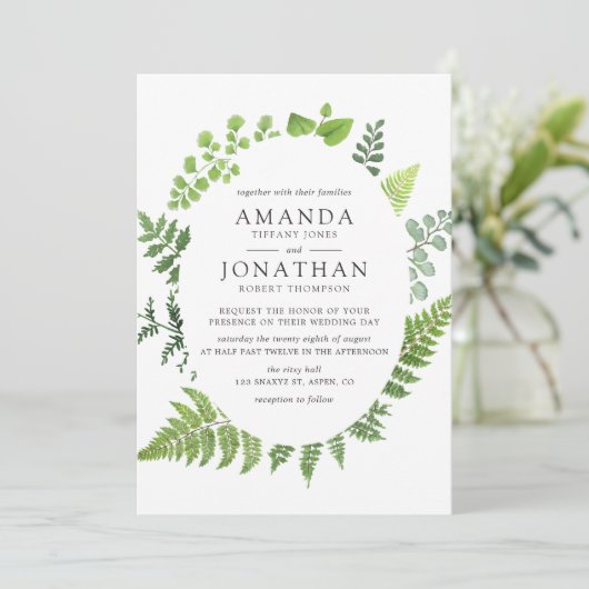 Waterverf Woodland Forest Greenery Wedding Kaart (Staand voorkant)