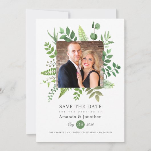 Waterverf Woodland Forest Greenery Wedding Save The Date (Voorkant)