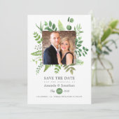 Waterverf Woodland Forest Greenery Wedding Save The Date (Staand voorkant)