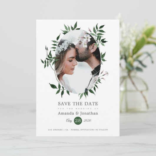 Waterverf Woodland Forest Greenery Wedding Save The Date (Staand voorkant)