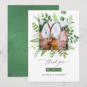 Waterverf Woodland Forest groen bruiloft foto Bedankkaart (Voorkant / Achterkant)
