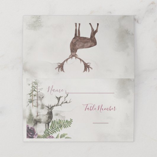 Waterverf Woodland Forest Herten tafelkaarten Plaatskaartje (Buitenkant ongevouwen)