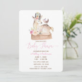 Waterverf Woodland Forest Herten & Vogel Baby show Kaart (Staand voorkant)