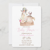 Waterverf Woodland Forest Herten & Vogel Baby show Kaart (Voorkant)