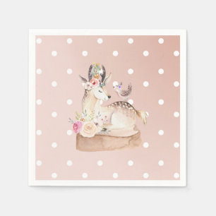 Waterverf Woodland Forest Herten & Vogel Baby show Servet