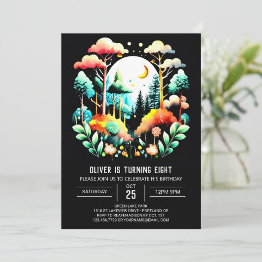 Waterverf Woodland Forest Kinderen Verjaardag Kaart (Staand voorkant)