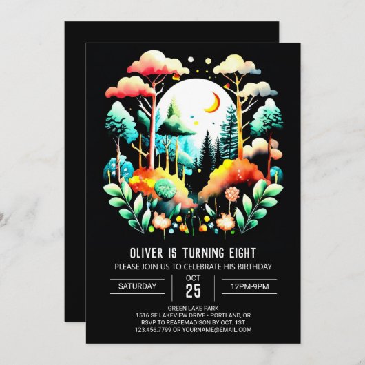 Waterverf Woodland Forest Kinderen Verjaardag Kaart (Voorkant / Achterkant)