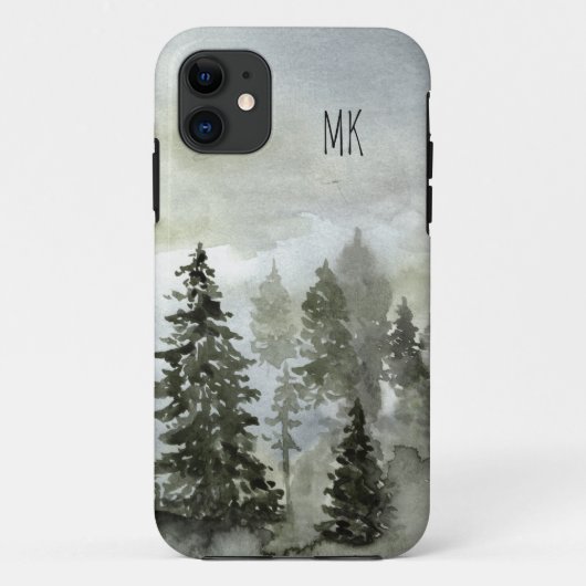 Waterverf Woodland Forest met Monogram Case-Mate iPhone Case (Achterkant)