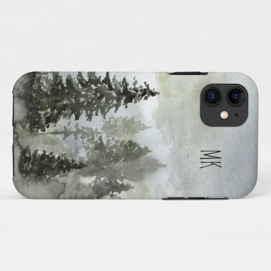 Waterverf Woodland Forest met Monogram Case-Mate iPhone Case (Achterkant (horizontaal))