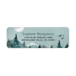 Waterverf Woodland Forest Mountains Birds Address Etiket