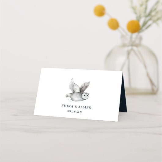 Waterverf Woodland Forest Owl Wedding Plaatskaartje (Achterkant)