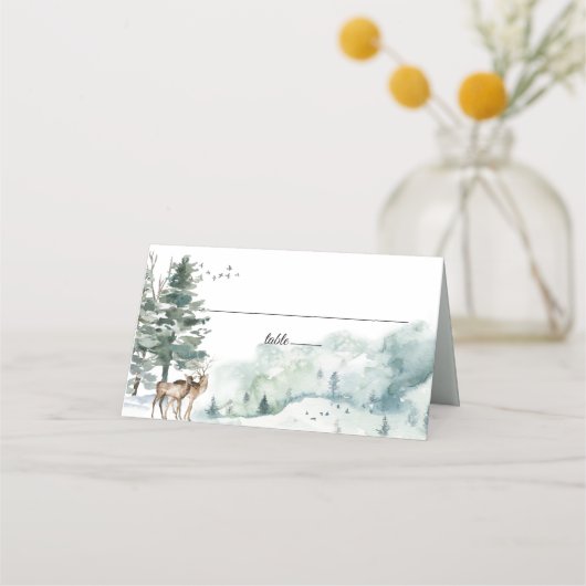 Waterverf Woodland Forest Place Card Plaatskaartje (Voorkant)