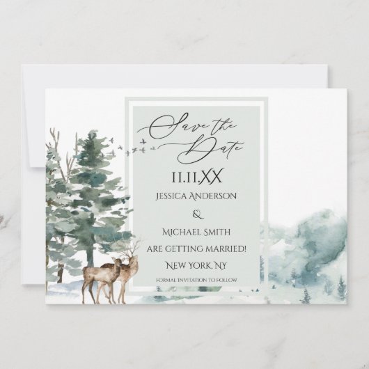 Waterverf Woodland Forest Save the Date Invitation (Voorkant)