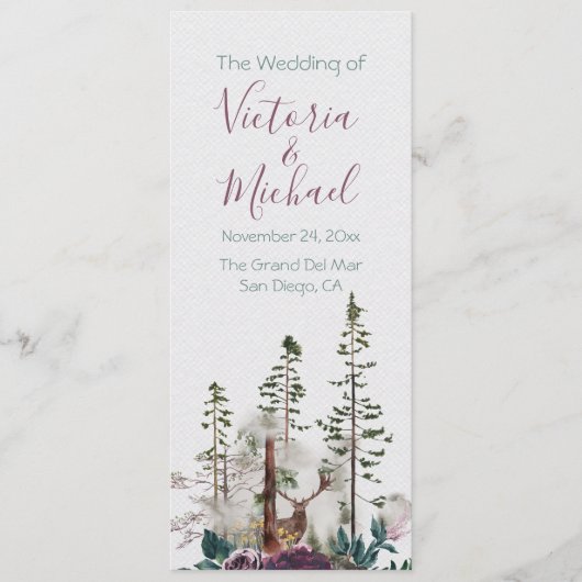 Waterverf Woodland Forest trouwprogramma Programmakaart (Voorkant)