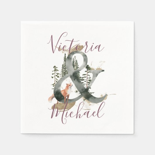 Waterverf Woodland Forest Trouwservetten Servet (Voorkant)