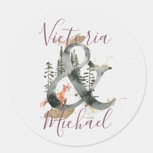 Waterverf Woodland Forest Trouwstickers Ronde Sticker (Voorkant)