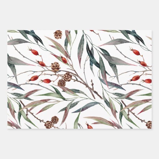 Waterverf Woodland Forest Vakantie Inpakpapier Vel (Voorkant 2)