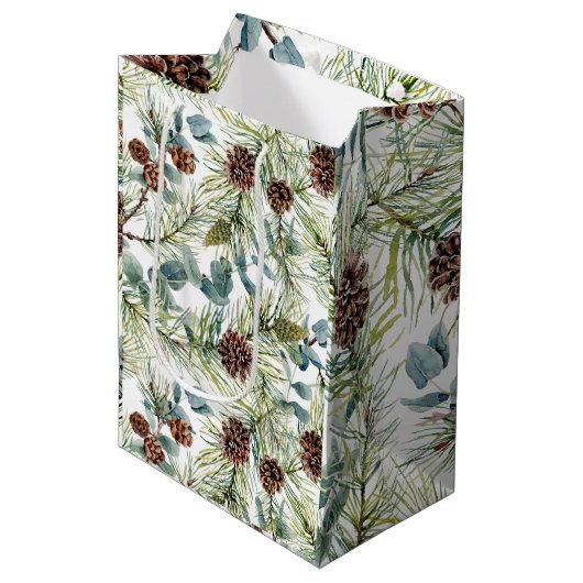 Waterverf Woodland Forest Vakantie Medium Cadeauzakje (Voorkant Gekanteld)