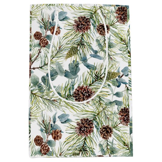 Waterverf Woodland Forest Vakantie Medium Cadeauzakje (Voorkant)