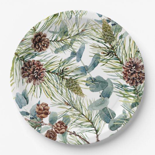 Waterverf Woodland Forest Vakantie Papieren Bordje (Voorkant)