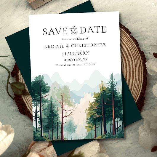 Waterverf Woodland Forest Wedding Bewaar de datum Save The Date