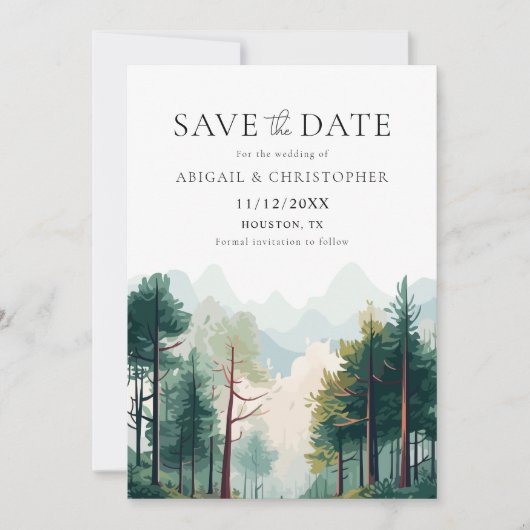 Waterverf Woodland Forest Wedding Bewaar de datum Save The Date (Voorkant)