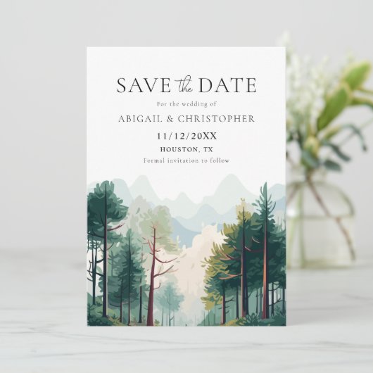 Waterverf Woodland Forest Wedding Bewaar de datum Save The Date (Staand voorkant)