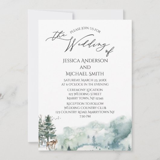 Waterverf Woodland Forest Wedding Kaart (Voorkant)