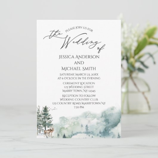 Waterverf Woodland Forest Wedding Kaart (Staand voorkant)