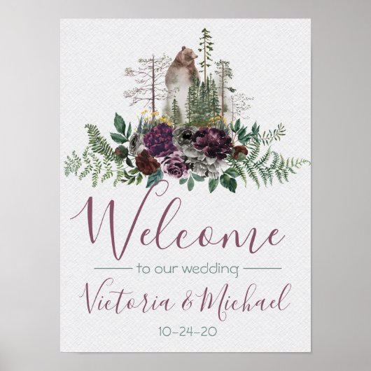Waterverf Woodland Forest Wedding Sign Poster (Voorkant)