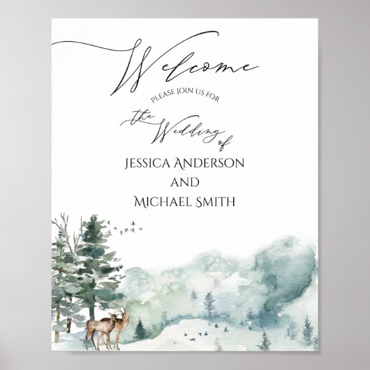 Waterverf Woodland Forest Wedding Welcome Poster (Voorkant)