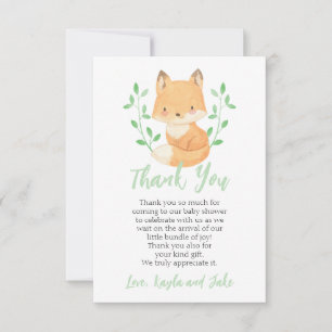 Waterverf Woodland Fox Baby shower Bedankkaart