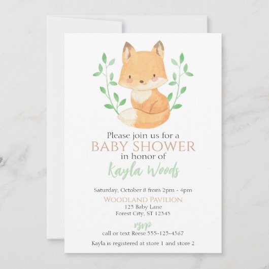 Waterverf Woodland Fox Baby shower Kaart (Voorkant)