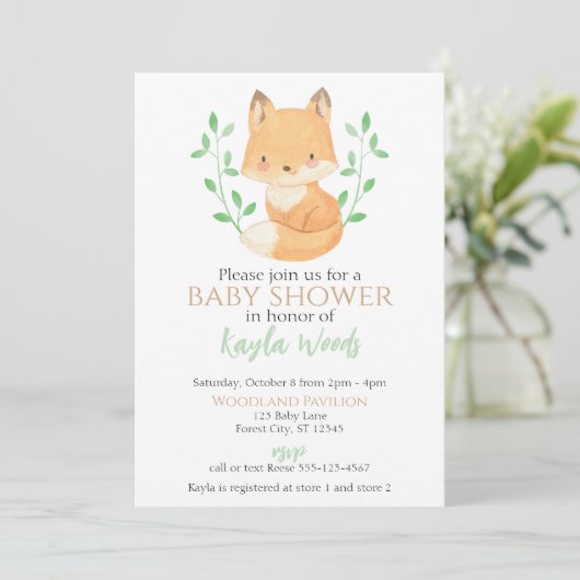 Waterverf Woodland Fox Baby shower Kaart (Staand voorkant)
