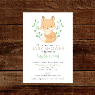 Waterverf Woodland Fox Baby shower Kaart