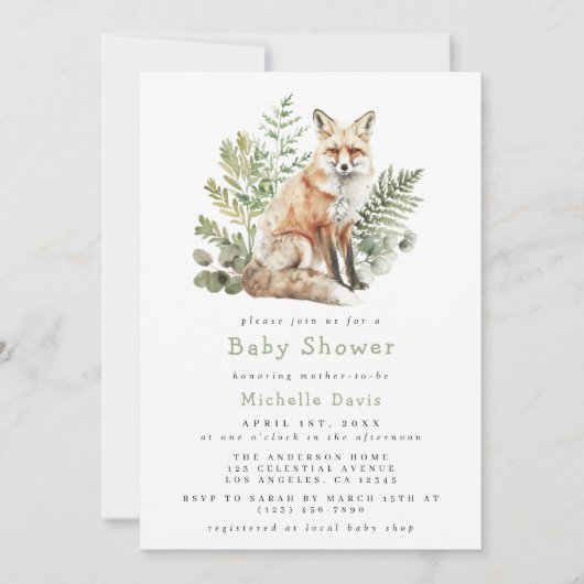 Waterverf Woodland Fox Baby shower Kaart (Voorkant)