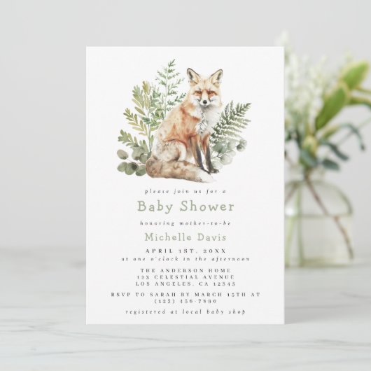 Waterverf Woodland Fox Baby shower Kaart (Staand voorkant)