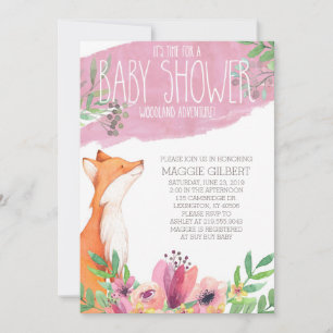 Waterverf Woodland Fox Baby shower Uitnodiging