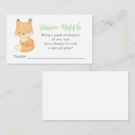 Waterverf Woodland Fox Diaper Raffle Enclosure Ca Informatiekaartje (Voorkant / Achterkant)