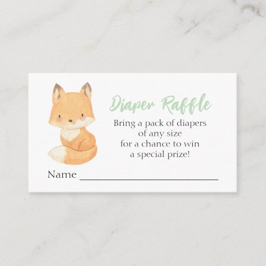 Waterverf Woodland Fox Diaper Raffle Enclosure Ca Informatiekaartje (Voorkant)