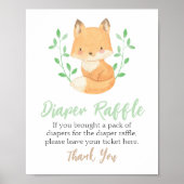 Waterverf Woodland Fox Diaper Raffle Sign Poster (Voorkant)