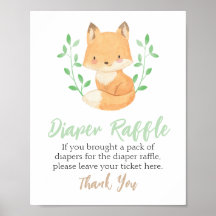 Waterverf Woodland Fox Diaper Raffle Sign