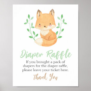 Waterverf Woodland Fox Diaper Raffle Sign Poster