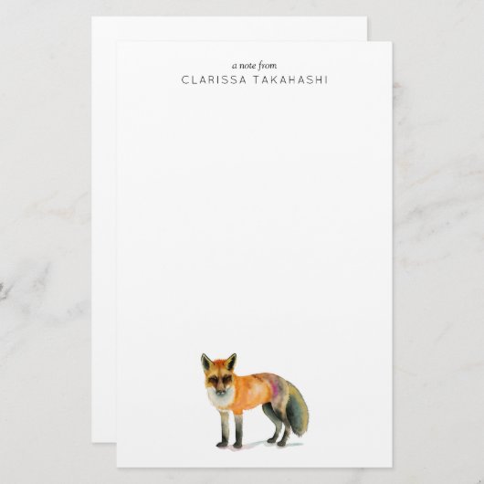 Waterverf Woodland Fox | Jouw namen toevoegen Briefpapier (Voorkant / Achterkant)