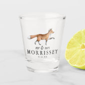 Waterverf Woodland Fox Mr. en Mrs Wedding Shot Glas (Voorkant)